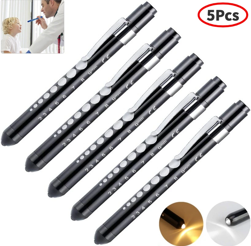 Mini Portable Medical Handy LED Pen Light Medical First Aid Built-In Battery Flashlight with Pupil Gauge Measurements