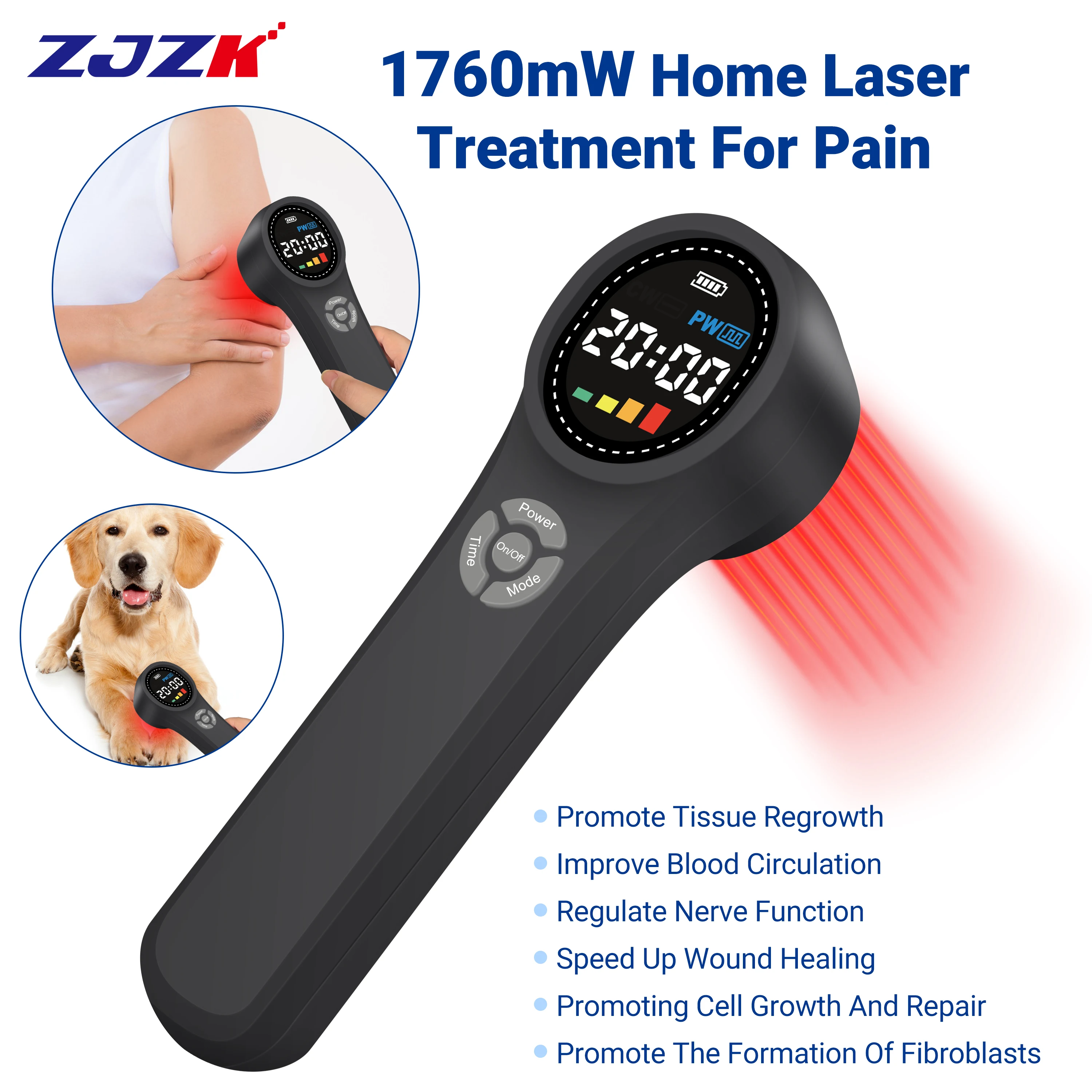 

ZJZK Best Home Cold Laser Therapy 660nmx16diodes Touch One Device 810nmx4diodes+980nmx4diodes Infrared Laser For Pain Incisions