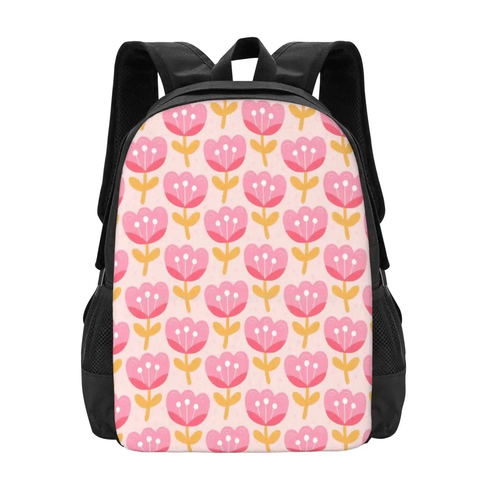 Pink Spring Flowers School Bags For Teenage Girls Laptop Travel Bags Pink Flowers Pattern Cute Summer Spring Plant Floral Nature