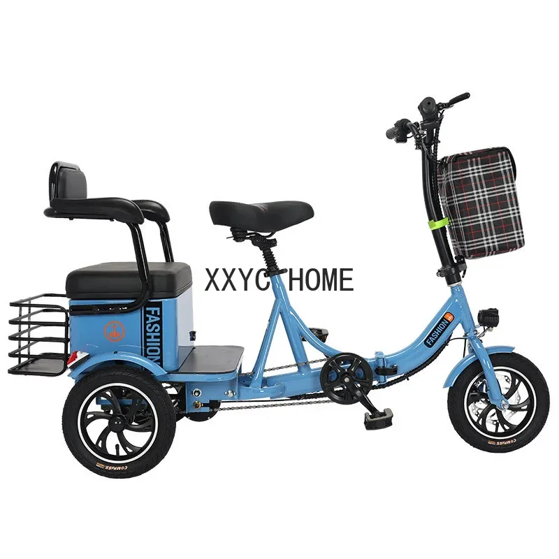 Family 3 Wheel Electric Tricycle For Elderly Folding 20-Inch Electric Bicycle For Men 350W 48V 2 Seats Electric Trike