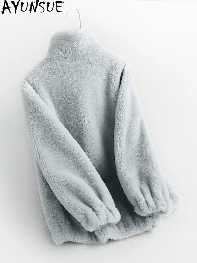 سترة نسائية من الصوف الطبيعي من AYUNSUE بياقة واقفة سترة من فراء الضأن ملابس نسائية ملابس خارجية عالية الجودة 2025 Abrigo Mujer