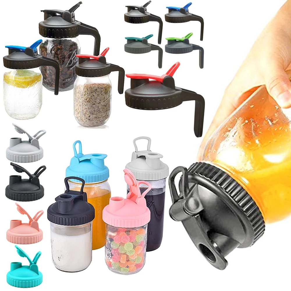 

70/86mm Mason Jar Lids for Wide Mouth Jar Leak-proof Seal Bottle Cover Spout Lid With Handle With Pou r Holes Kitchen Tool