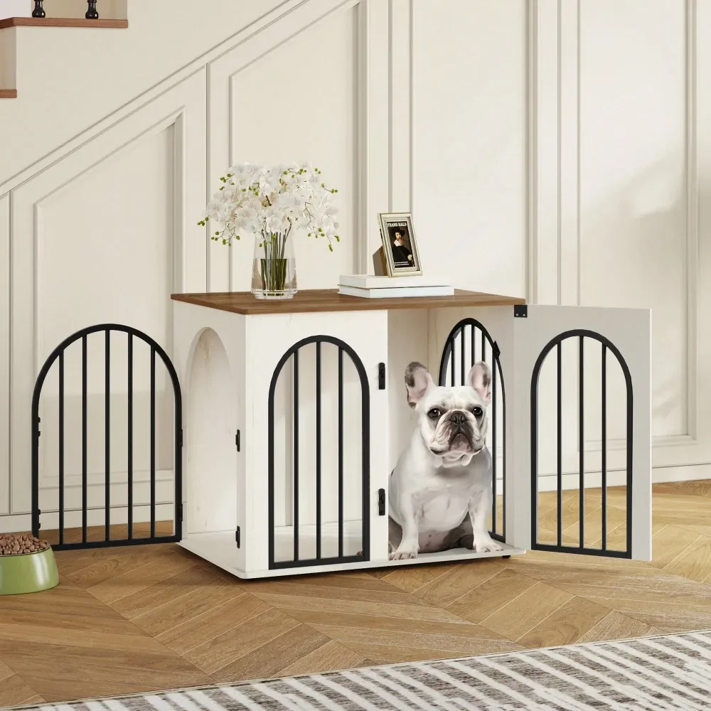 

26.8 Wooden Dog Crate Furniture, Indoor Dog Kennel Dogs Cage For Small Dogs, Heavy Duty Dog Crates Decorative Pet House End Sid