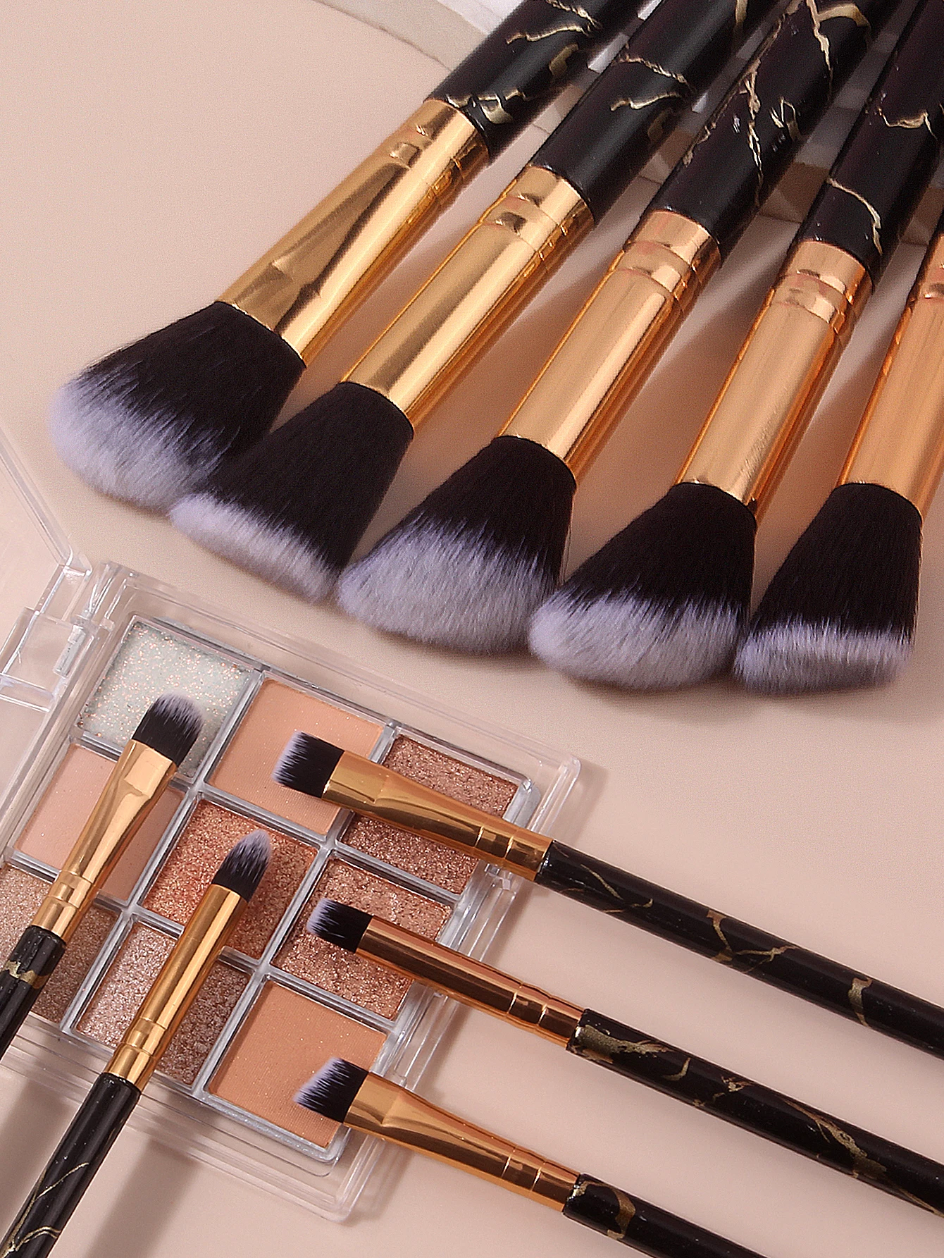 10PCS 다기능 대리석 질감 메이크업 브러쉬 세트, 파운데이션 브러쉬, 블러쉬 브러쉬, 컨투어링 브러쉬, 아이섀도우 브러쉬 포함