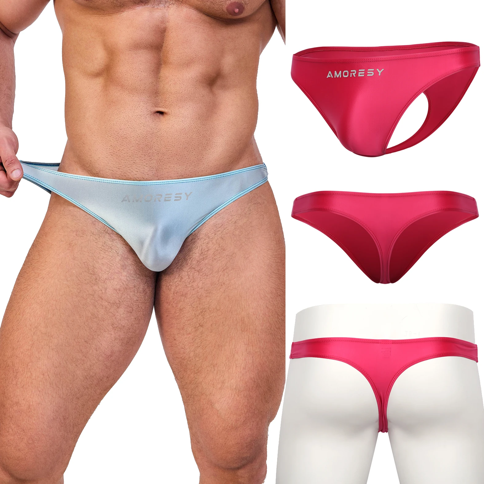 AMORESY-Ultra-thin Tight Trunks, Sexy Beach Briefs, Swimming Low Waist Thongs, Intimate G-String Panties, Underwear