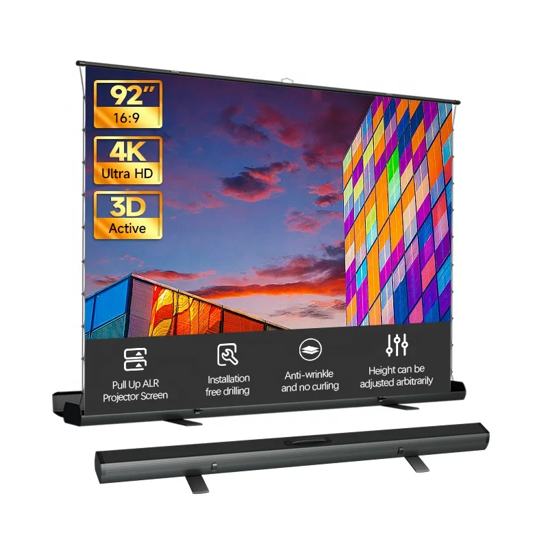 

High Purchase 92" 4K ALR Pull Up Projector Screen 16:9 Movie Theater Floor Rising Projector Screen