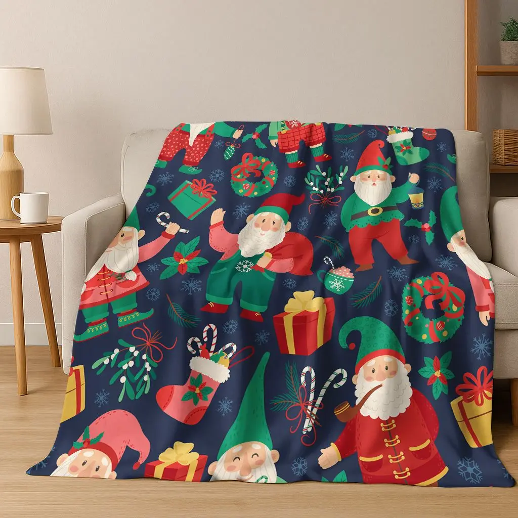 Merry Christmas Santa Claus Cartoon Festival Gift Flannel Blanket,Cozy Soft Throw Blanket for Home Bedroom Bed Sofa Cover Kid