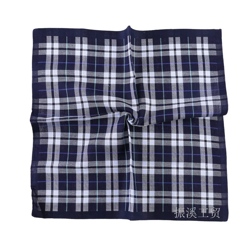 6Pcs 43x43cm Square 100% Cotton Dark Color Striped Checkered Men Pocket Towel Wedding Party Gift Business Handkerchiefs