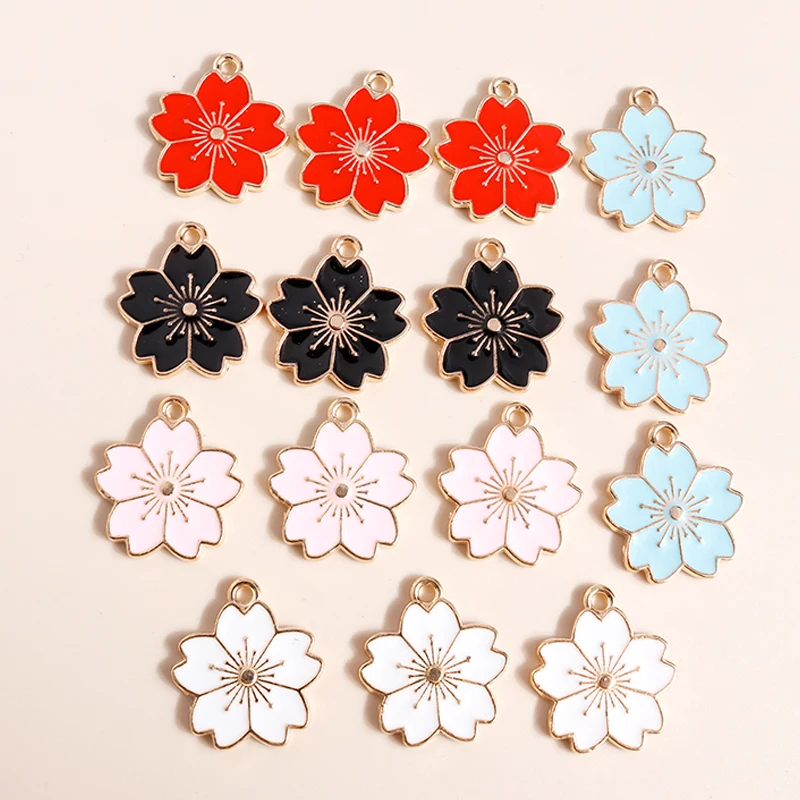 10pcs 17*20mm Colorful Enamel Cute Sakaru Flowers Charms for Earrings Necklaces Pendants Handmade DIY Jewelry Making Accessories