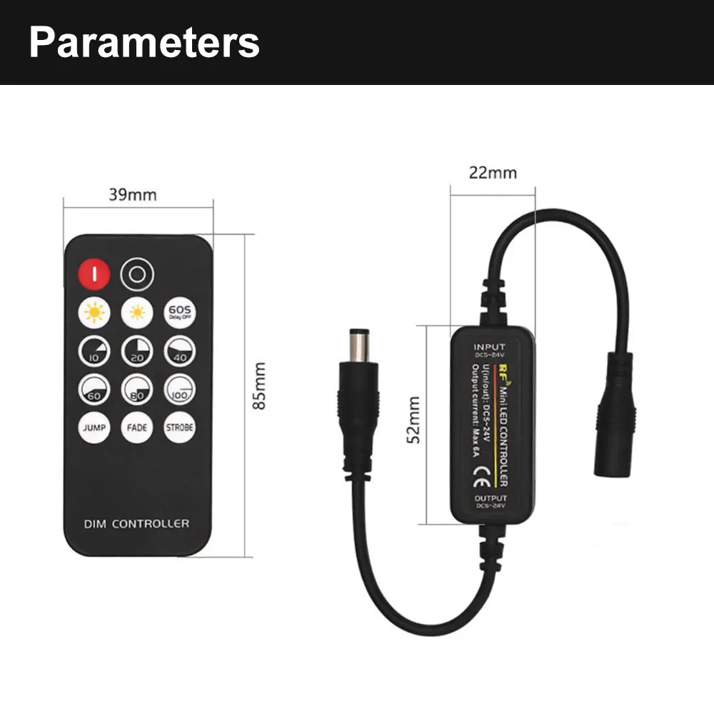 14Keys Led DIM Controller Mini RF Remote Control Dimmer DC5V 12V 24V 6A For Single Color 2835 5050 5730 COB LED Light Strip