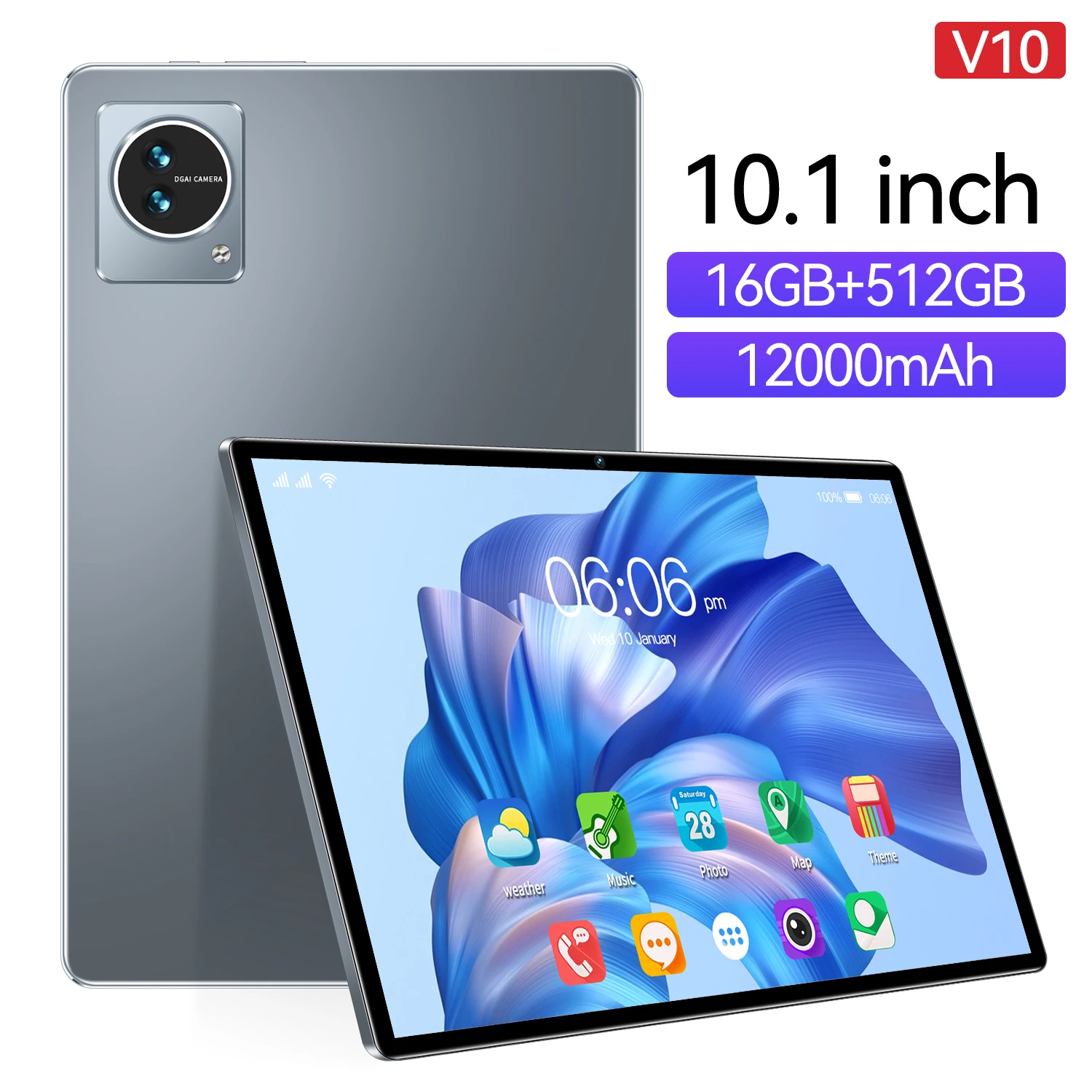 

Global Original Pad V10 Tablet 10inch HD 4K Android 12 Snapdragon870 16GB+1024GB 12000mAh 5G Dual SIM Bluetooth WiFi GPS WPS Tab