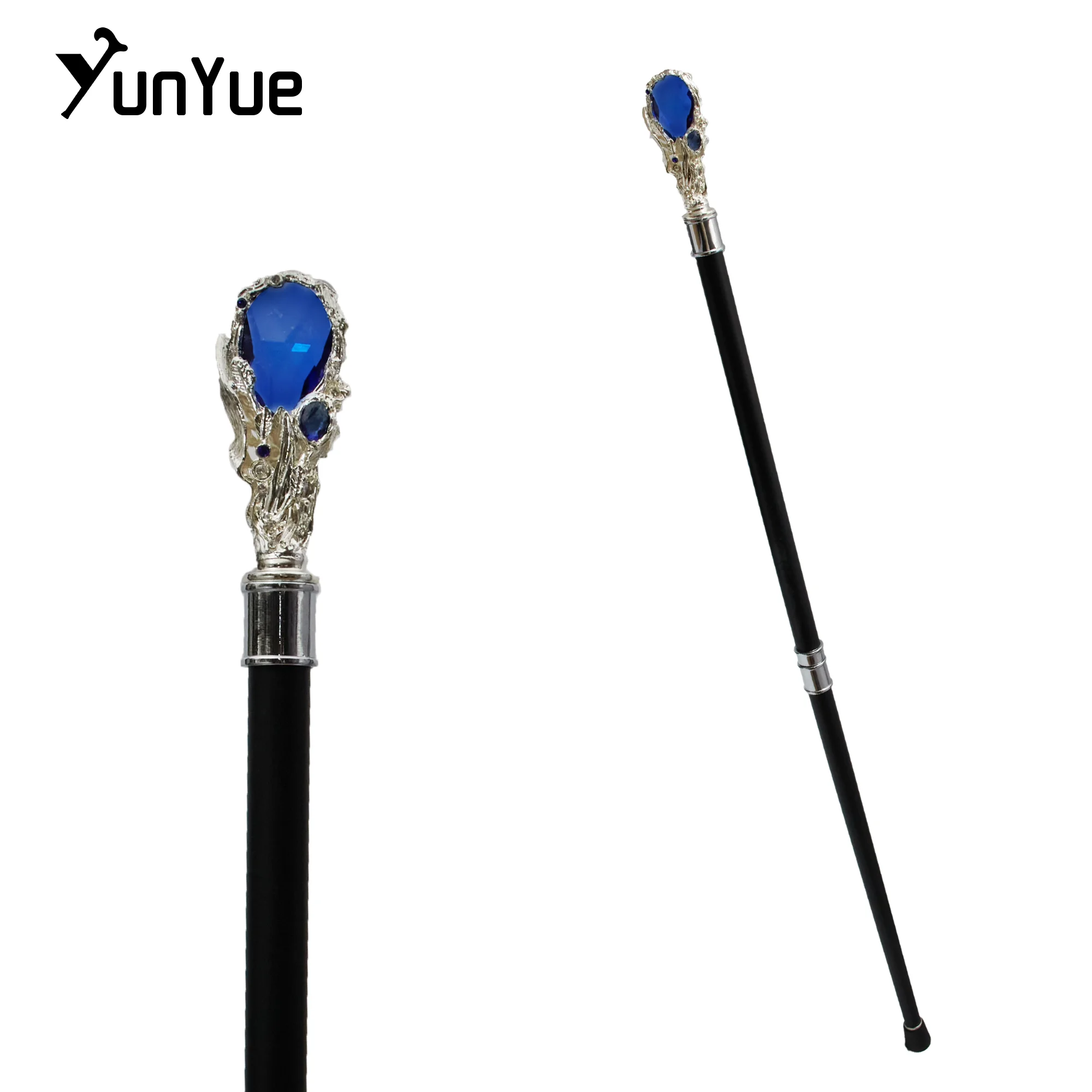 ホワイトブルーダイヤモンドタイプウォーキングステッキ紳士ヴィンテージ手作りファッション装飾ステッキアートコレクションフィルム小道具杖
