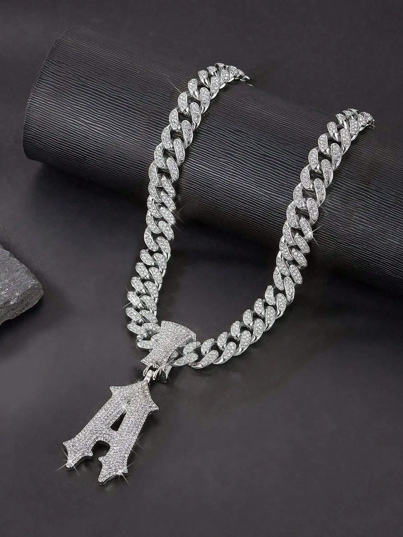 

Кулон-буква A с эффектом «ледяного блеска» и цепью «Майами», ювелирное украшение в стиле хип-хоп для мужчин и женщин