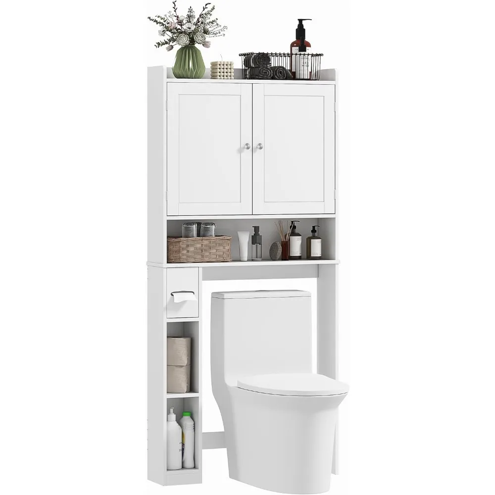 

over the toilet storage cabinet, modern above toilet bathroom organizer with 2 doors, storage shelves, toilet paper holder, fre