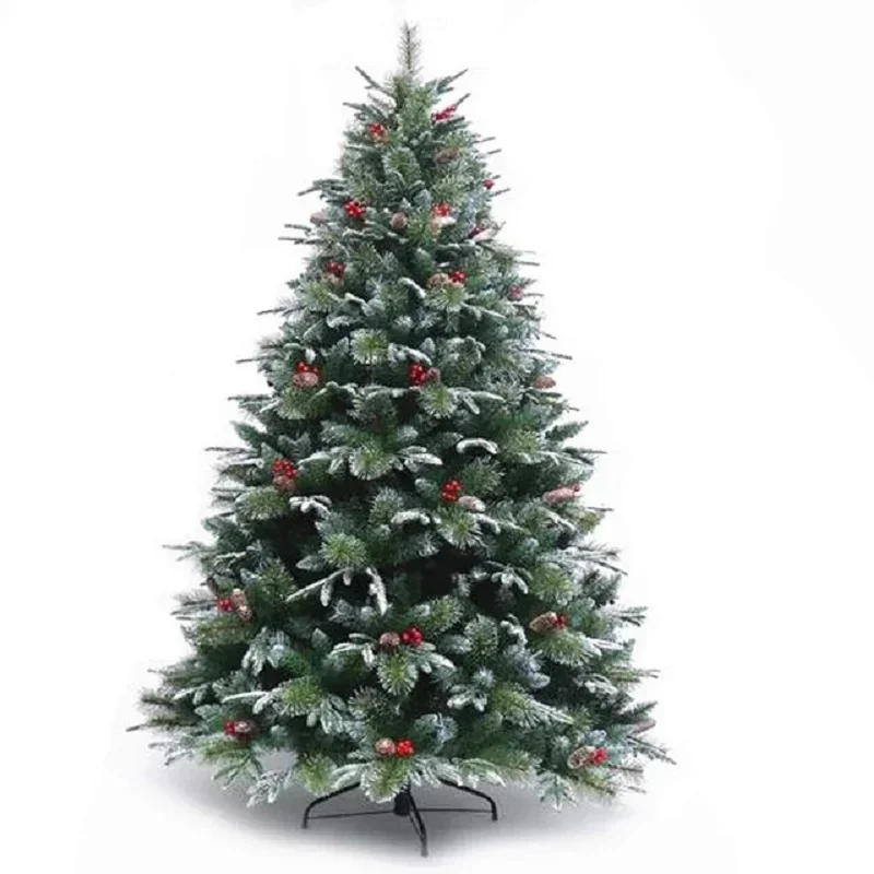 

Customizable PET+PE+PVC Dyed Snowy Decorative Tree and Mixed Pinecones