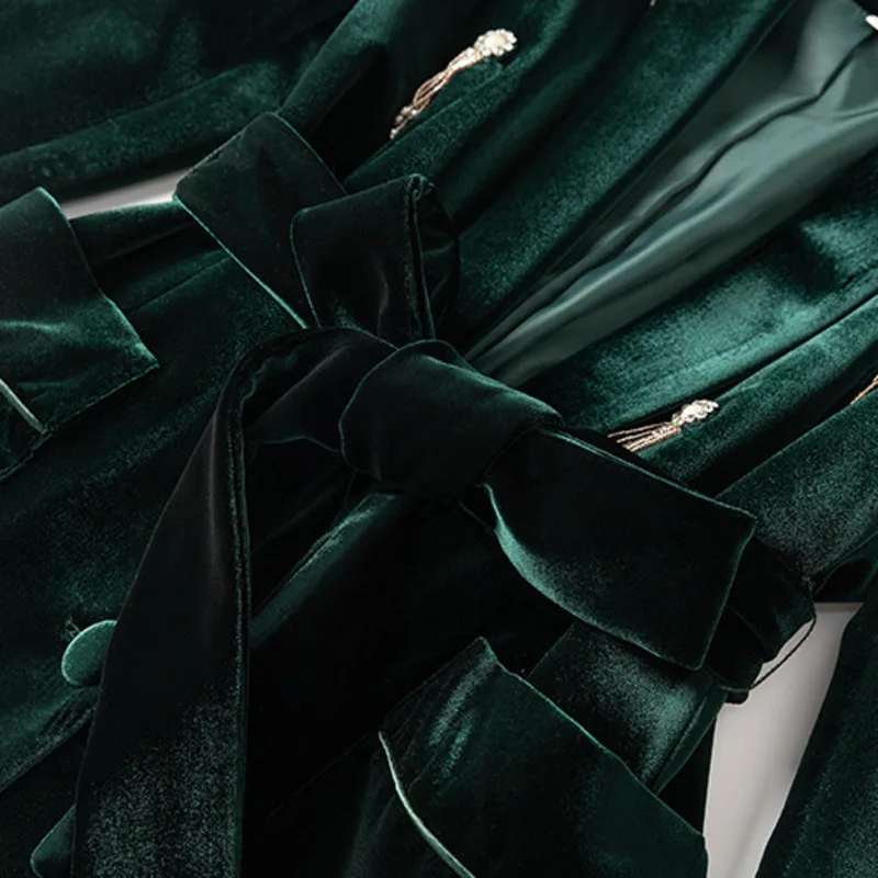 HKSH ربيع الخريف جديد المرأة قطعتين مجموعة المخملية مطرز حزام السترة مرونة الخصر بنطال ذو قصة أرجل واسعة الاتجاه الأنيق دعوى HK14479