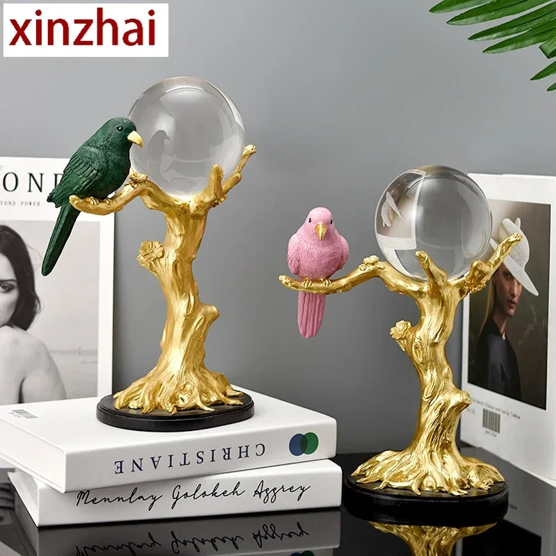 

Creative Branch Animal Bird Ornaments High-end Crystal Ball Decoration Accessories Nordic Light Luxury Home Decoration Modern