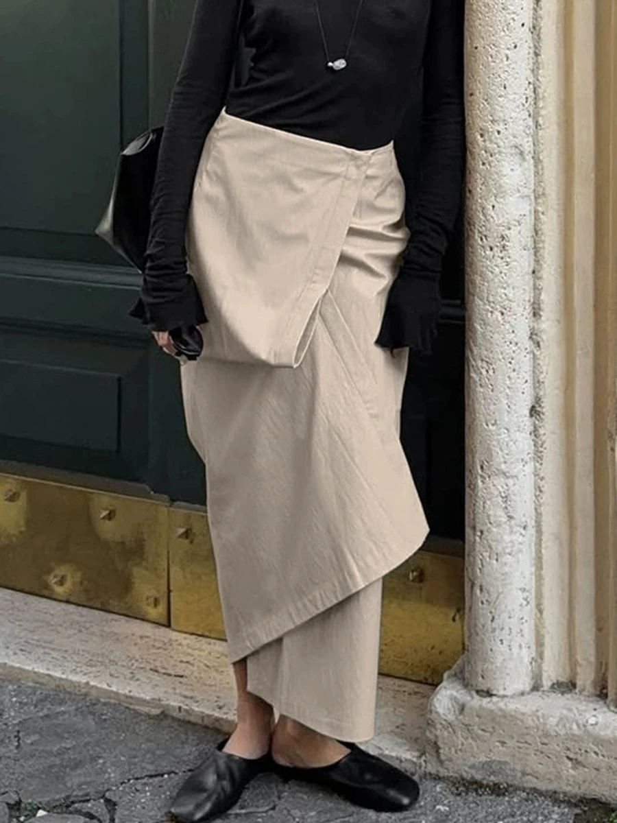 TWOTWINSTYLE Casual Asymmetrical Women Skirts High Waist Chic Loose Long Skirt for Date Street Outing Wear Fashion Autumn New