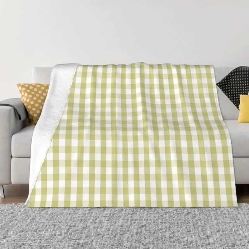 

Fern Green Mini Gingham Check Plaid Blankets Breathable Soft Flannel Sprint Geometric Tartan Throw Blanket for Couch Car Bedroom