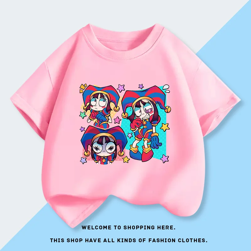 Magical Number Circus Pomni Girls Summer Short-Sleeved T-Shirt for Children - Fashionable and Casual Clothing for Kids