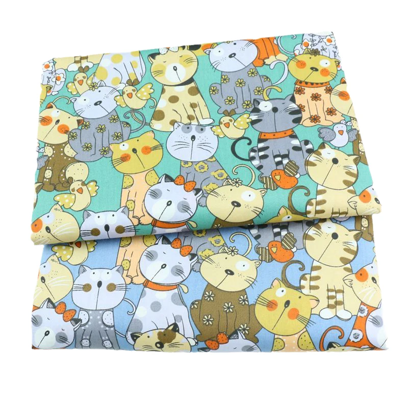 Printed colorful cats Twill Cotton Fabric By Half Meter for Patchwork Quilting Baby Bedding Sewing Cloth Material