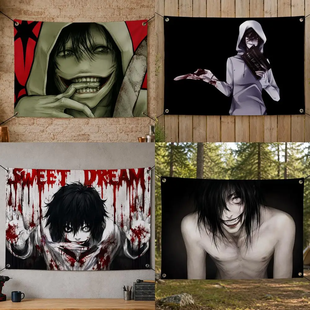 Character Horror T-The Killer Jeff Flags Flag Banner for Bedroom Dorm Party Home Living Room Game Room Gift