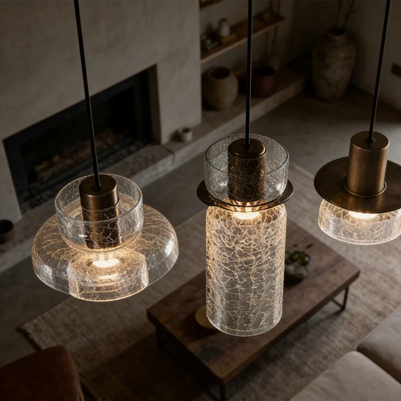 Nordic Glass Hanging Light Cracked Glass Pendant Light with LED Adjustable Cord Modern Chandelier for Dining Room