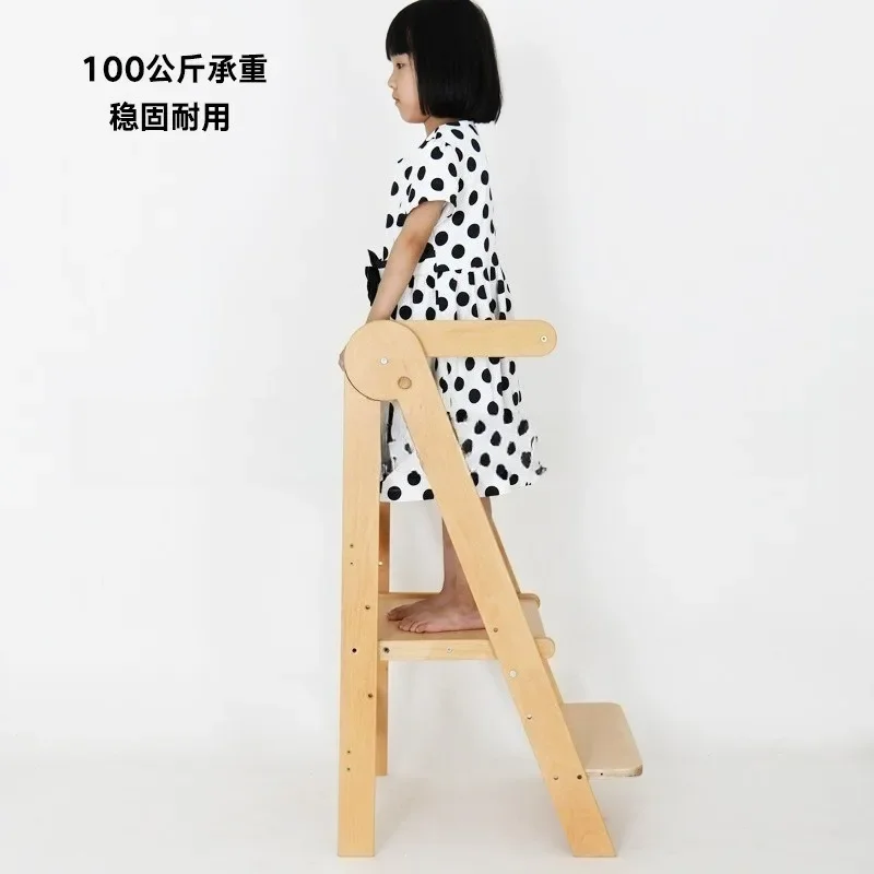 Children's washstand ladder footstool, baby footstool, foldable handstool with handrails