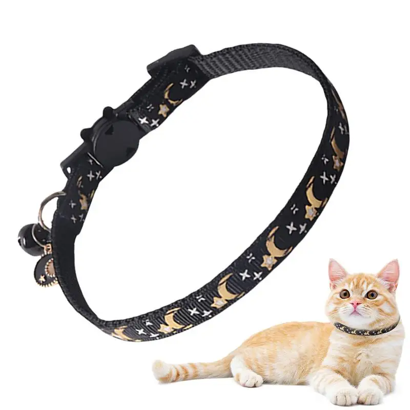 Cat Collars Cute Kitten Neck Wearing With Star And Moon Design Safety Pet Collars For Pet Adjustable Bell Safety Dog Collars