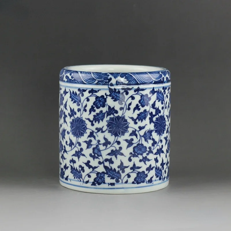 Blue and white floral ceramic pen holder