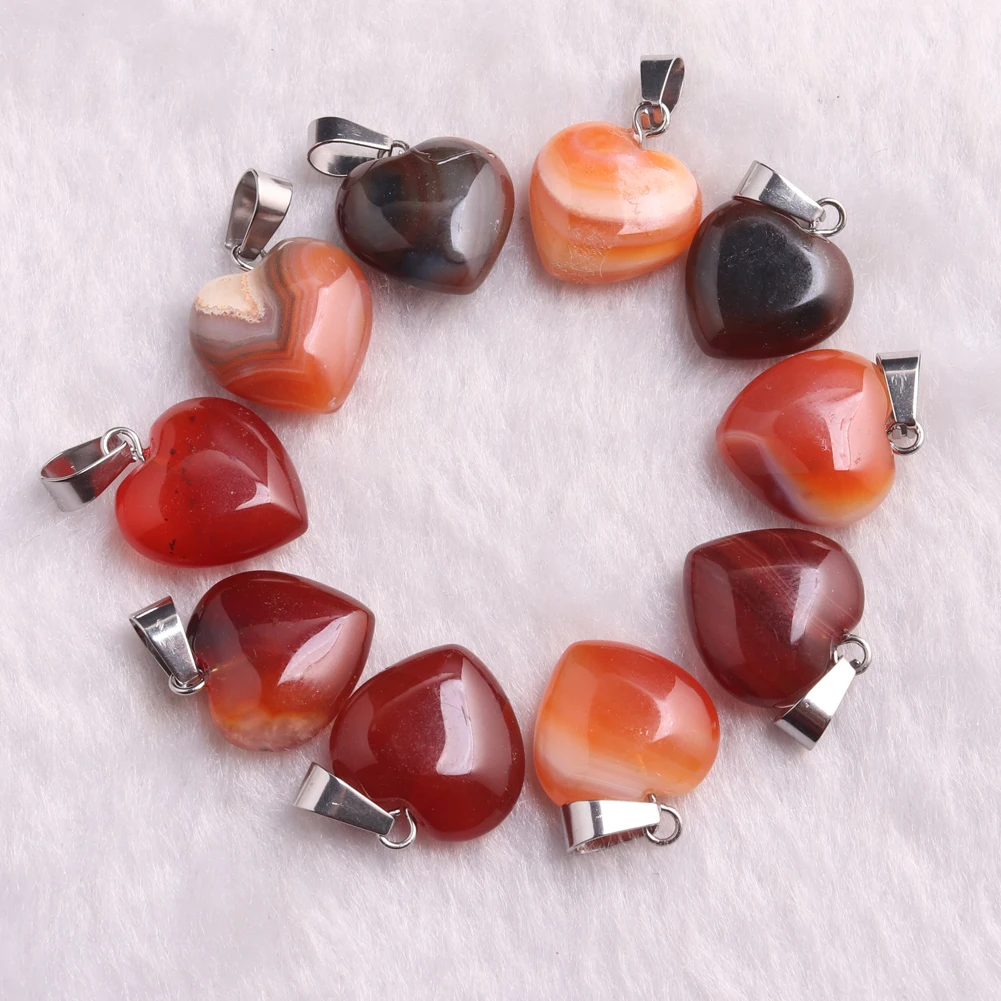 5PCS 16mm Mini Heart Shaped Natural Stone Crystal Pendant Necklace Choker Carnelian Red Agate Healing Energy Jewelry