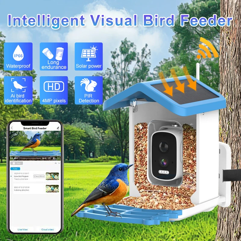 Imagem -01 - Alimentador Visual Smart Wifi Bird Câmera com Painéis Solares alimentador visual smart wifi bird camera com paineis solares 01