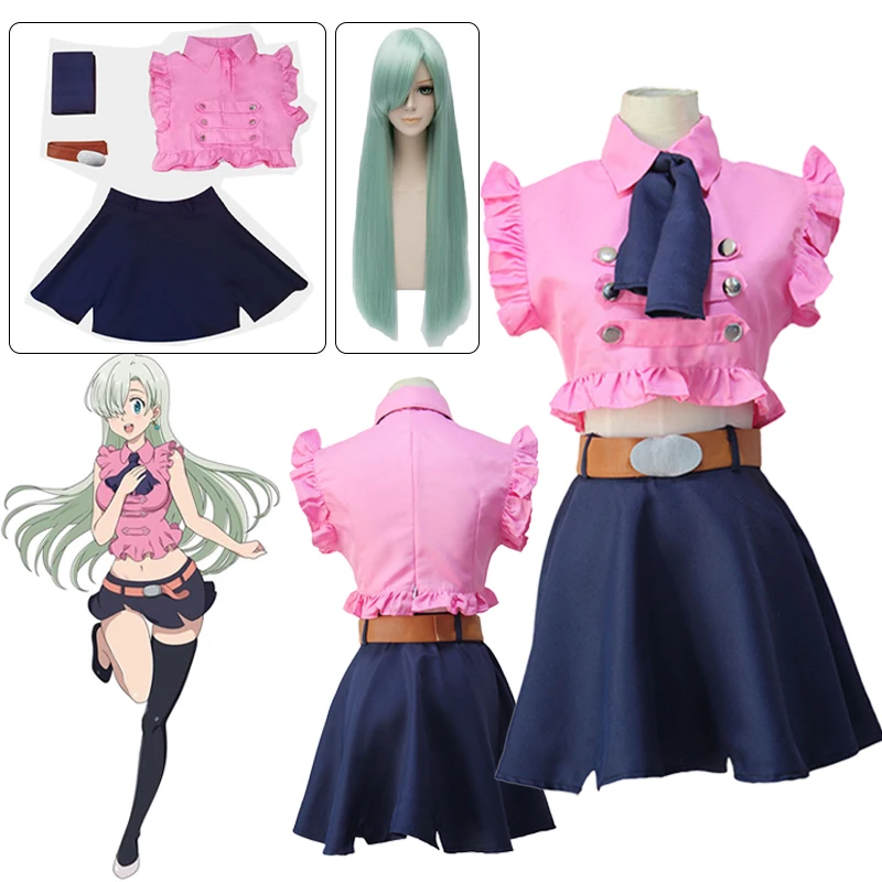 

Anime The Seven Deadly Sins Elizabeth Liones Cosplay Costume Girl Pink Dress Wig Outfits Uniform Skirt Halloween Costume Women