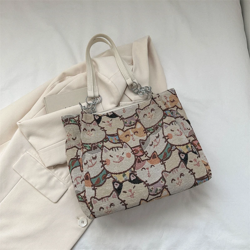 High-capacity Y2k Harajuku Underarm Bag Streetwear All Match Fashion Tote Bags Cartoon Kawaii Cat Print Women Shoulder Handbags