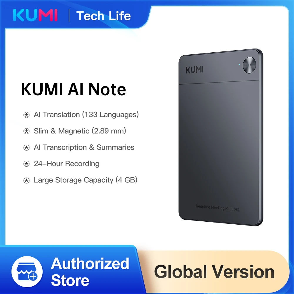 

KUMI Note AI Voice Recorder Smart AI Note-Taking Device with Transcription Summarization Supports 130+ Languages Meetings Calls
