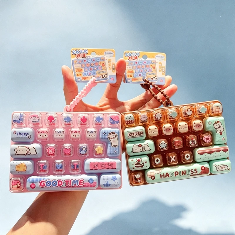 In Stock /*26Grid Keycap Clicker/* Anti Stress Fidget Keyboard Keychain Decompression Button Cartoon Party Favor Gift 26구 키캡 키링