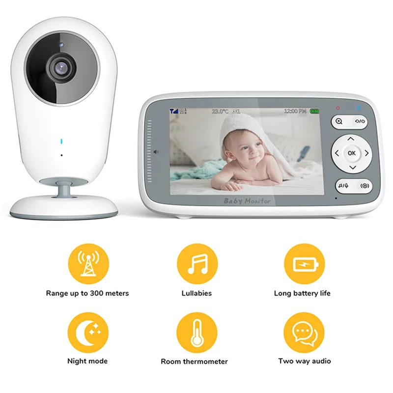 ABRE-4 Inch Video Baby Monitor Camera 3X Digital Zoom Two Way Audio Auto Night Vision HD Security Camera