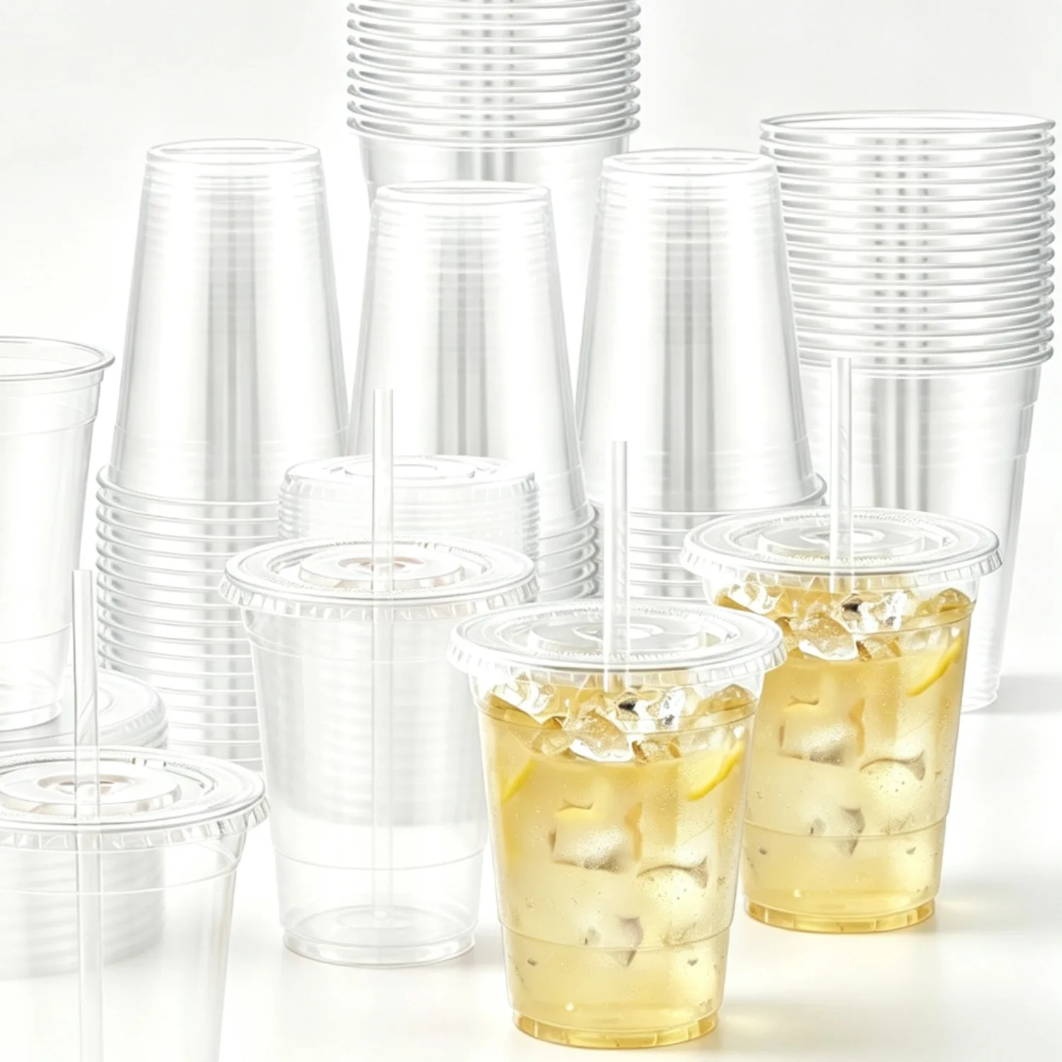 

20 Pcs 16 oz Clear Plastic Cups with Lids and Straws, Sturdy Food-Safe Disposable Cups for Iced Coffee, Smoothies and Cold Beverages