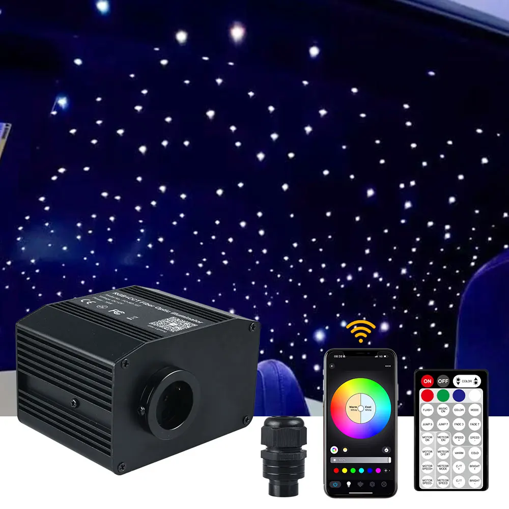 16W RGB+CCT RGBWW Twinkle Fiber Optic Illuminator Car Roof Starry Sky LED Light Engine with Music Control APP Controller/Remote