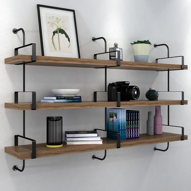 Wall shelf Solid wood wall-mounted bookshelf Wall shelf Wrought iron living room wall laminate hanger One-word shelf