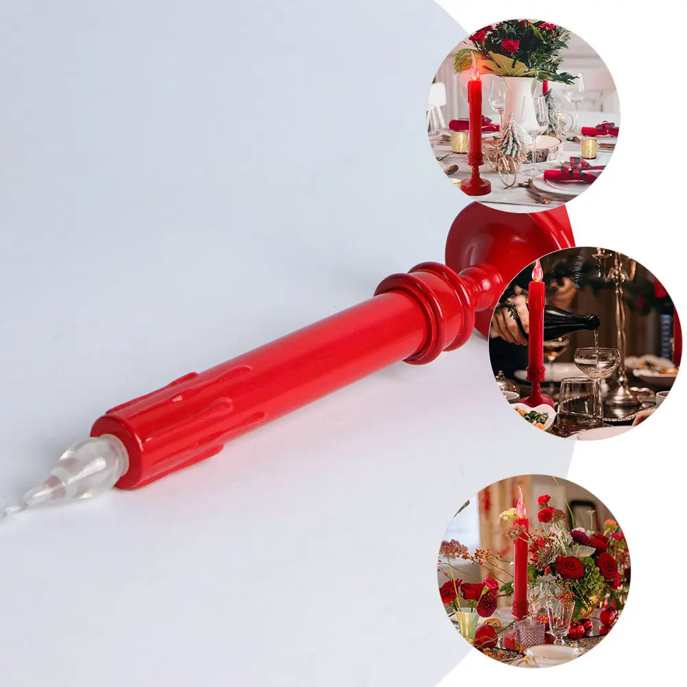 1Pair Red LED Electronic Candles Battery Operated Flameless Flickering Warm Light Plastic Sacrifice Lamps for Chinese