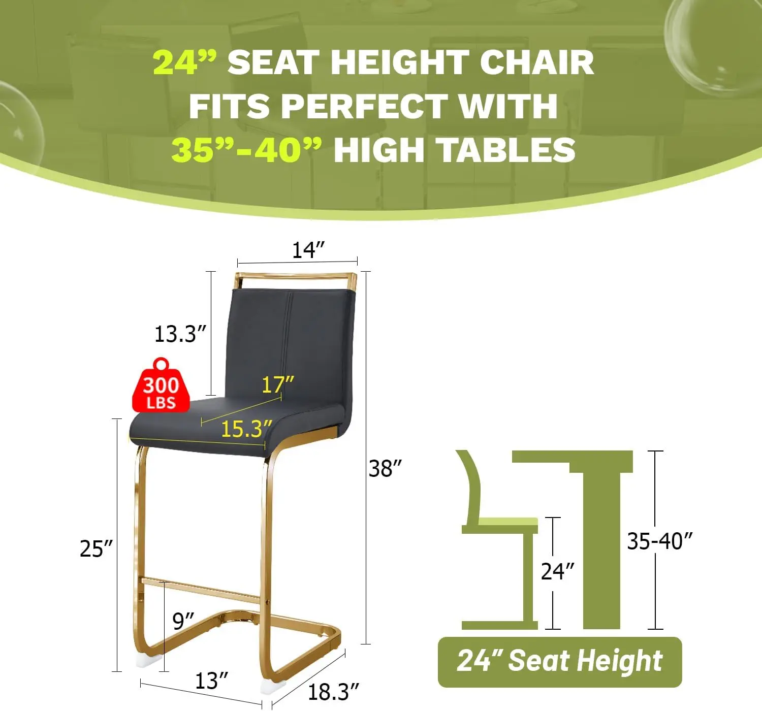 Counter Height Bar Stools Set of 4,Bar Stools with Back,24