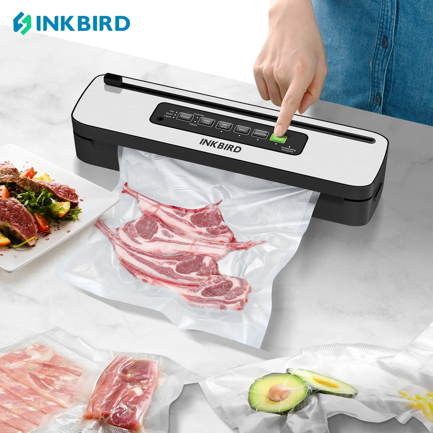 INKBIRD INK-VS05 Home Vacuum Sealer Machine, Dry / Moist / Liquid Food Types with Vac&Seal / Seal Only / Pulse / Canister Modes