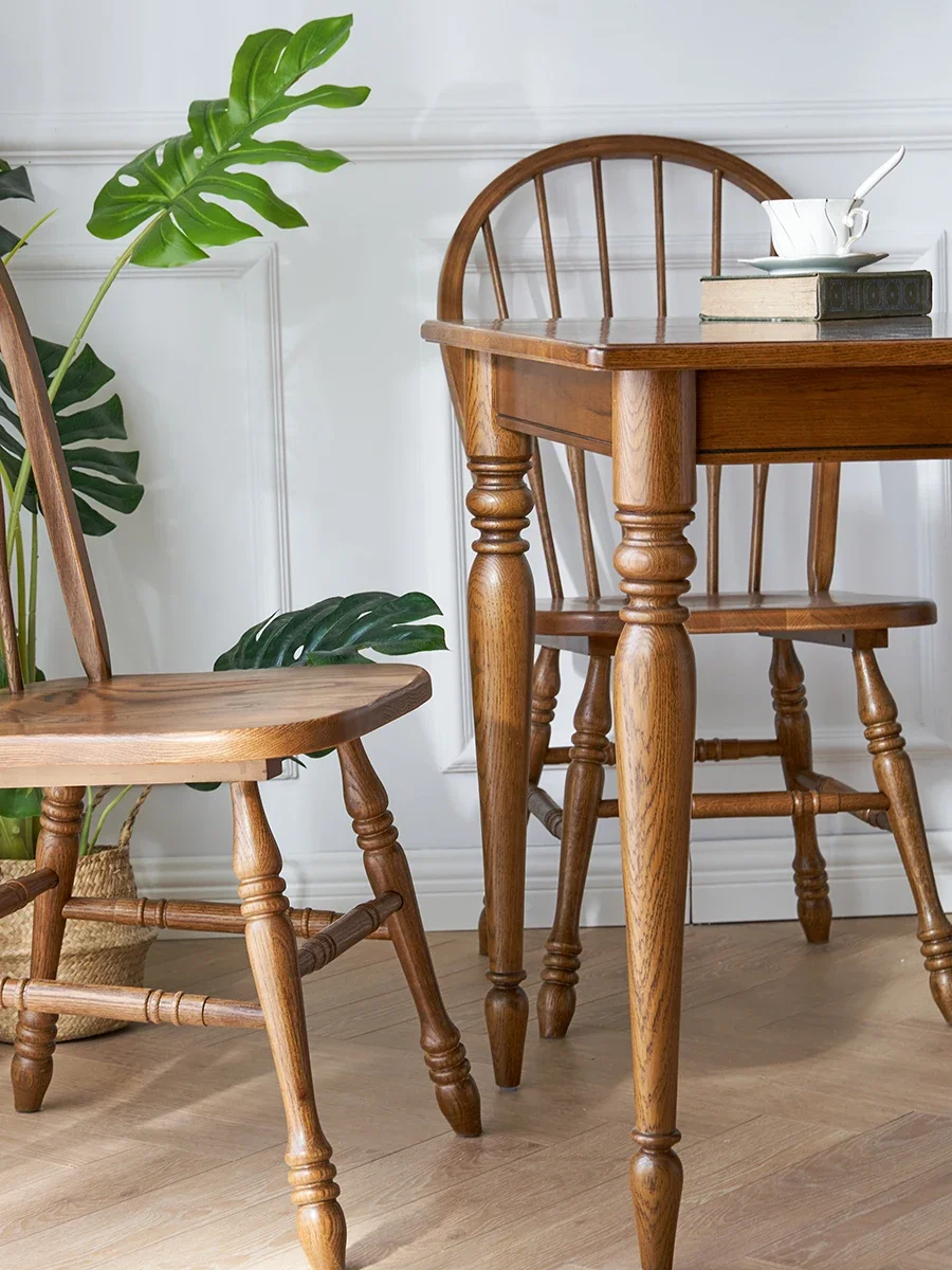 American red oak log American retro dining table and chair combination all solid wood cafe simple small apartment restaurant