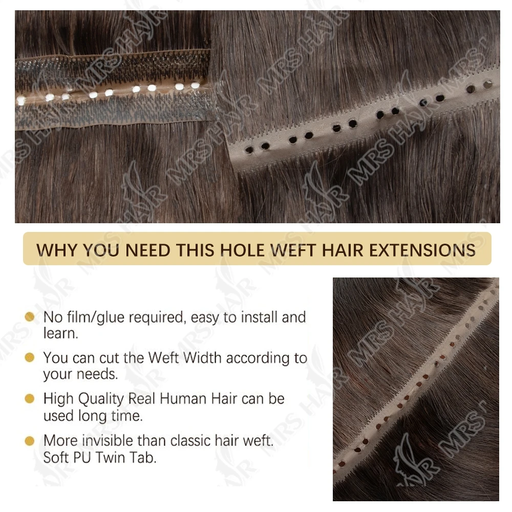 Estensioni dei capelli di trama con foro XO a doppio iniezione Cuticola Remy PU piatta Doppia linguette 25 cm Trama PU 40/50 g/pacco Estensioni dei capelli invisibili in PU