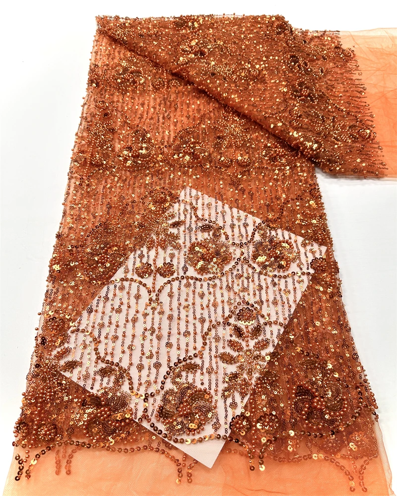 

Elegant French Mesh Lace Fabric with Beads Embroidery And High-Quality Sequins for Wedding Dresses African Nigerian Tulle 2025