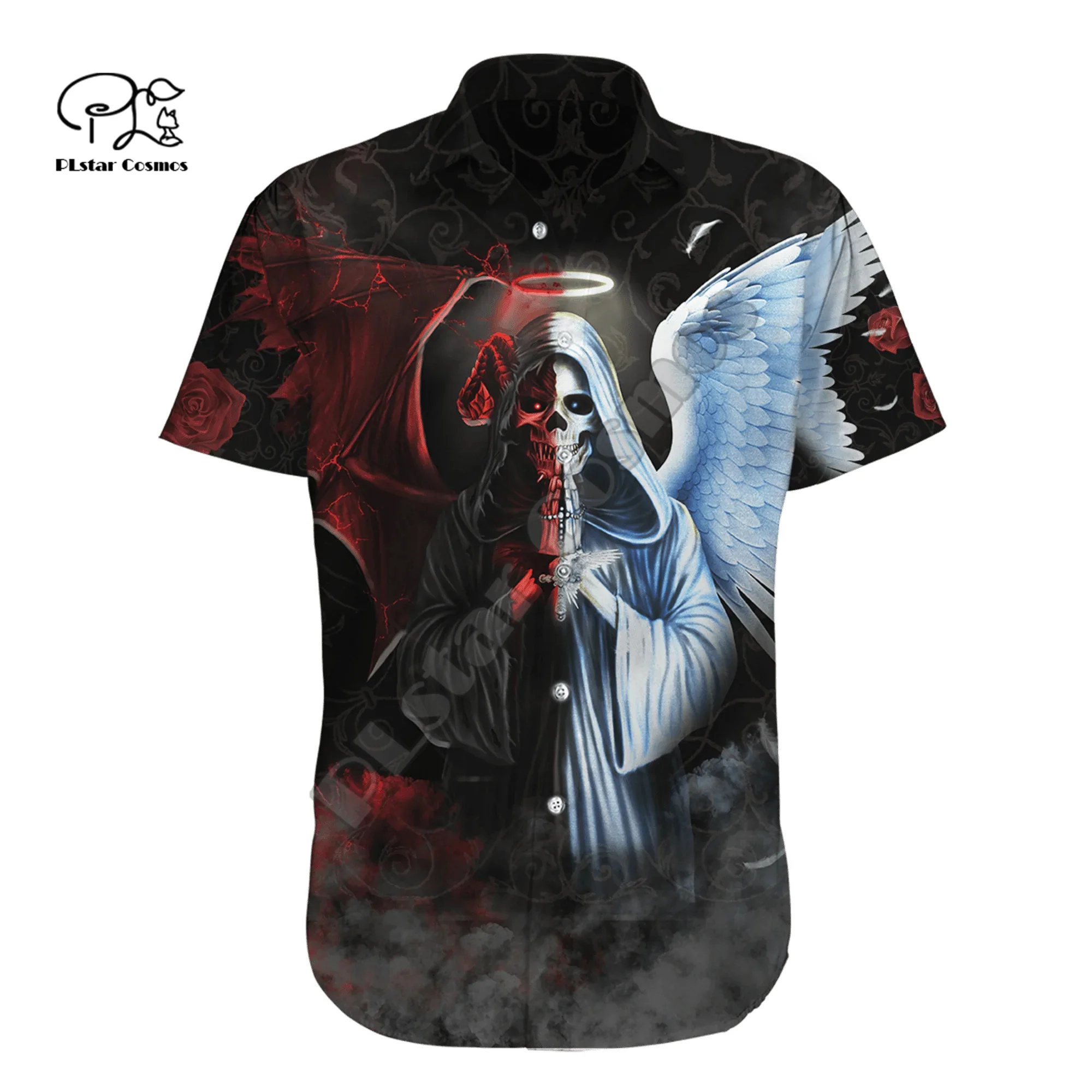 Halloween Reaper Ghost Gothic Skull Tattoo Retro Vintage New Fashion 3DPrint Summer Casual Funny Collar Shirts Short Sleeves X1