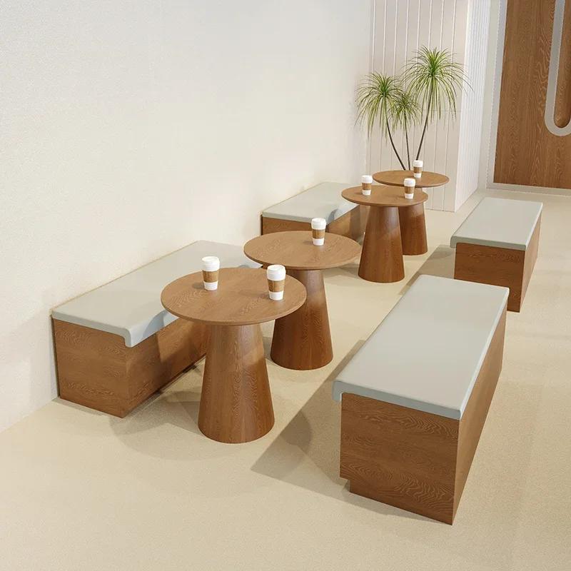 Cream wind card seat sofa stool against the wall, coffee shop, milk tea shop, dessert shop,  table and chair combination