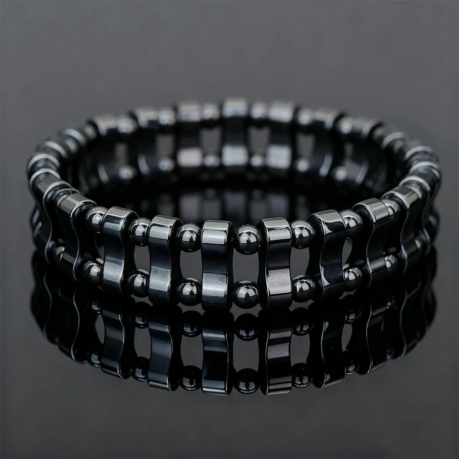 Geometric Hematite Bracelet for Men Biker Jewelry Grey Metal Energy Stone Therapy Punk Style Bangle for Him