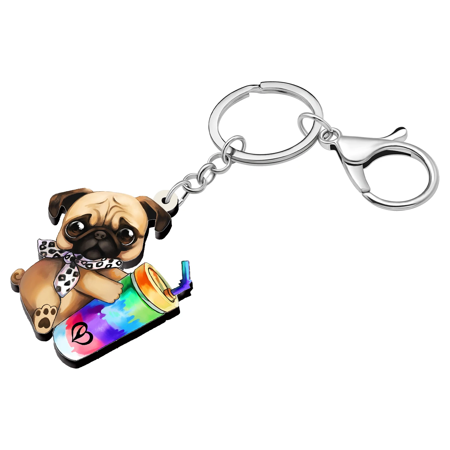 WEVENI Acrylic Novelty Keychains Jewelry Car Bag Pug Doggy Key Chain Key Ring Gifts For Women Girls Kids